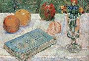 Paul Signac still life with a book and roanges Sweden oil painting reproduction